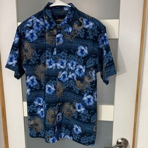 Men's Floral Button Down Shirt - Blue and Brown